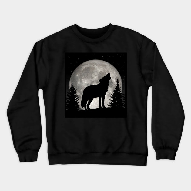 Howling Wolf wild animal in the forest Crewneck Sweatshirt by Cute Tees Kawaii